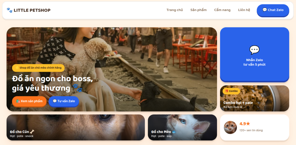 Little Petshop — pet shop thú cưng online tại TP.HCM chuyên thức ăn chó mèo chính hãng. 30+ thương hiệu, giá tốt, freeship đơn từ 300k, ship trong ngày nội thành, tư vấn qua Zalo.